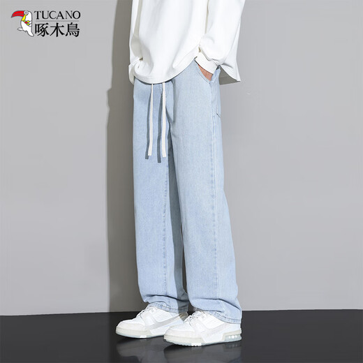 Pecker Jeans Men's Summer Fashion American Men's Pantal's All-Match Lignes Lignes directes pantalon à legage droit printemps et automne Pantalon pour hommes noir et gris 2xl [poids suggéré 160-180jin [Jin est égal à 0,5 kg]]]