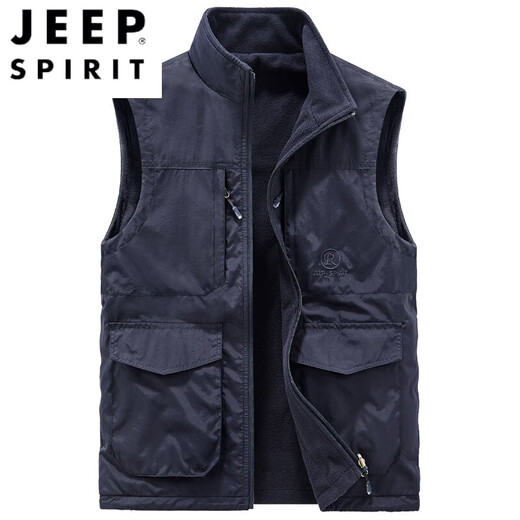 JEEP SPIRIT户外马甲男春秋新款工装多口袋背心夏季轻薄休闲立领摄影外套 7009灰色两面穿  加绒 2XL