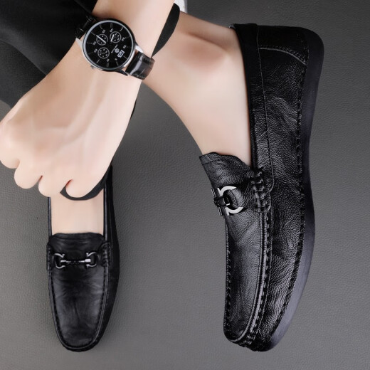 Clohoo Doudou Chaussures Spring and Automne Geatic Cuir Business Casual Cuir Chaussures Men Soft Sole Sole British British non glip Pendal Pédale Black 40 [Taille de la chaussure en cuir]