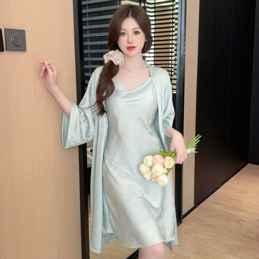 荣西图（RONGXITU）女睡衣春秋季蕾丝美背吊带睡裙两件套 MY-S9901#爱心绿色 M