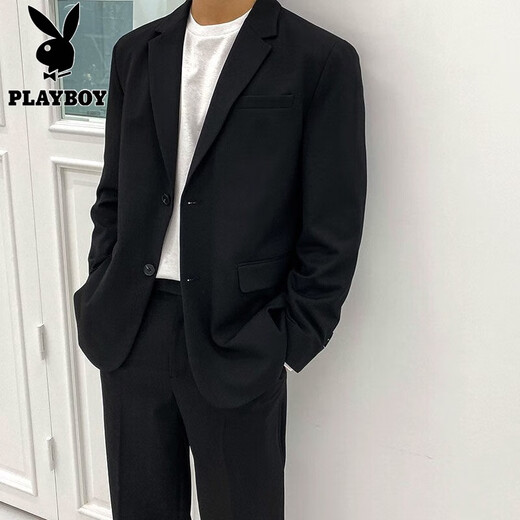 Playboy student suit men's loose casual black college student suit Korean style business formal casual three-piece suit suit + trousers + white shirt XL