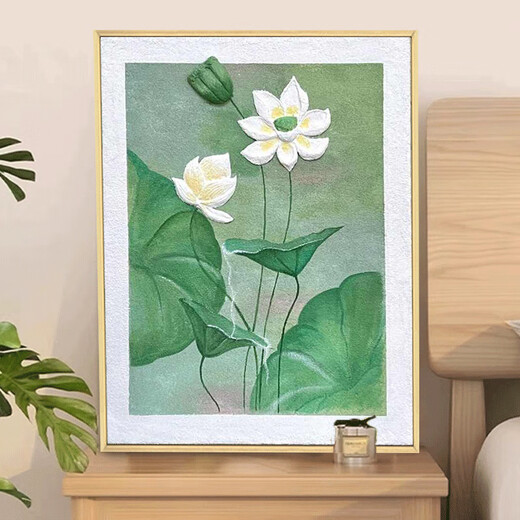 石英砂肌理画好运莲莲蓬国风diy数字油画手工填色材料荷花装饰画 qx12625肌理画【送全套绘画工具 30*40cm加厚实木内框 高亮颜料+