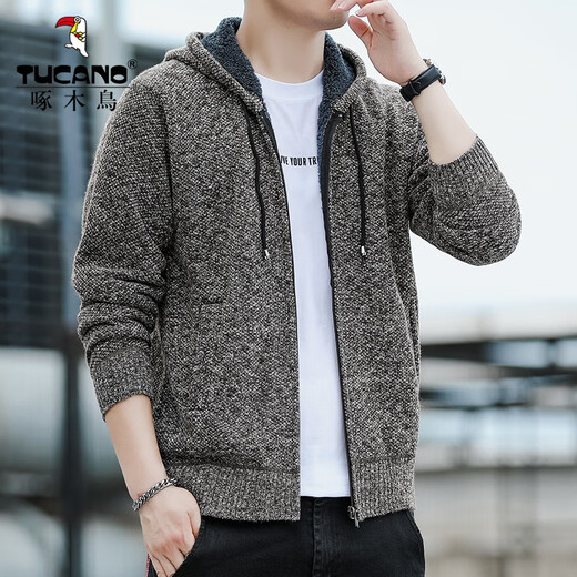 Woodpecker (TUCANO) Jacket Men's Spring and Autumn Trendy Brand Hooded Knitted Tops Teenagers Sweater Handsome Korean Men's Jacket 8802 Dark Gray XL