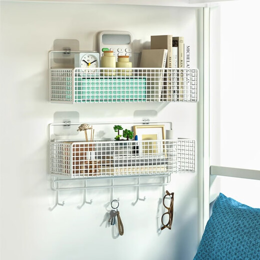 
Nifeng wall storage rack dormitory wall bookshelves hanging basket on the bedside side of the bed bed student dormitory top bed storage rack without hole punching White large size [regular] store manager recommendation [upgraded bold style/dropped bud return]