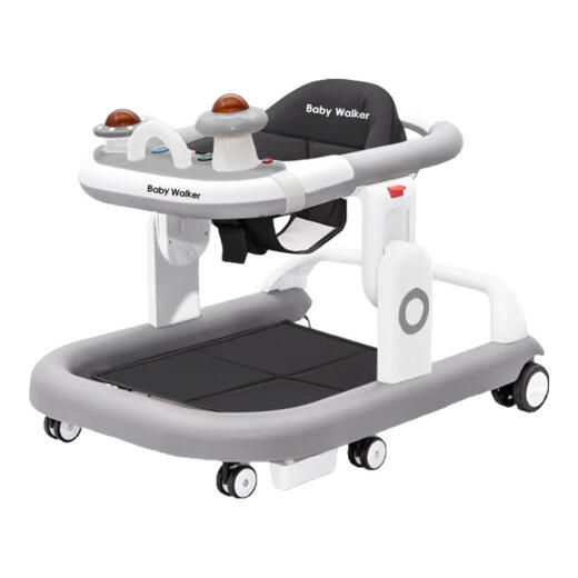 Habik walker O-leg baby multi-function hand pushing anti-rolling baby can sit or push driving to start the walker. Upgraded version - gray [music box toys + dining plate]