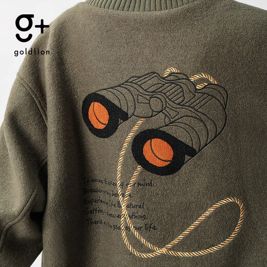 金利来（Goldlion）g+男士夹克秋冬季字母logo【纯羊毛】棒球领个性宽松潮流外套 卡其绿-64 M 170/88A 推荐120-130斤