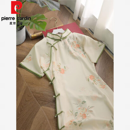 皮尔卡丹（pierre cardin）年轻款民国风旗袍2025新款女新中式气质高端日常可穿高级感连衣裙 杏色1283 S
