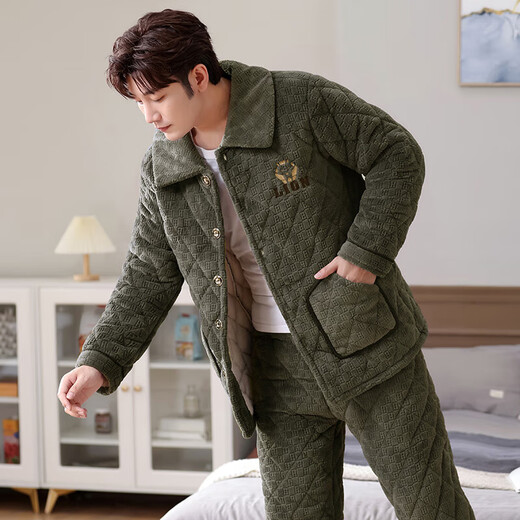 雪慕茵湖南省省服冬季揭阳睡衣男三层加厚加绒珊瑚绒夹棉保暖棉衣家居服 6629山胸章 L(90斤-115斤)三层加厚