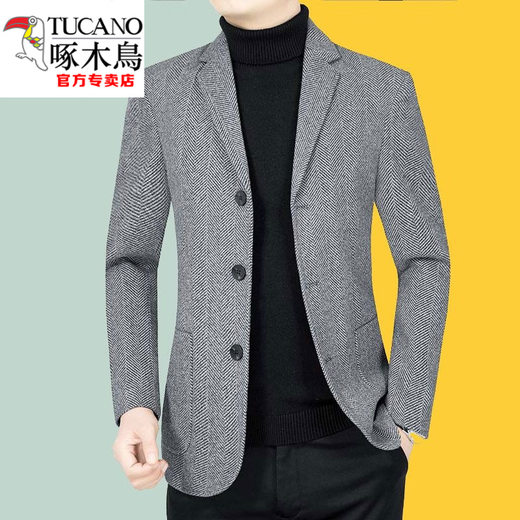 Woodpecker (TUCANO) three-button men's suit spring business casual suit woolen small suit spring and autumn jacket 82305 gray 4XL 195 recommended 190-210Jin Jin equals 0.5 kg