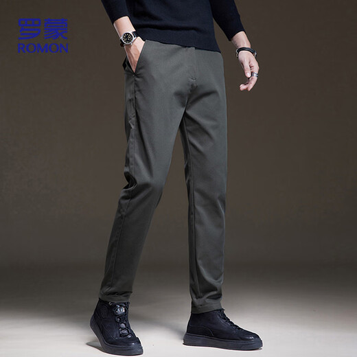 ROMON pantalones casuales para hombre, pantalones de negocios de otoño e invierno para hombre, pantalones rectos sueltos elásticos para hombre 32KZ gris oscuro 31