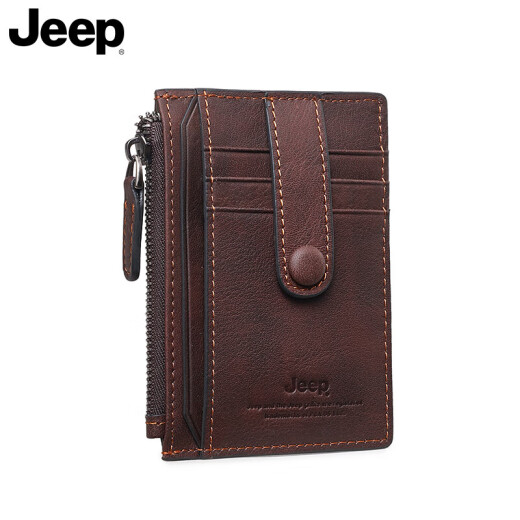 Jeep card holder men's ultra-thin retro cowhide large capacity multi-card slot card holder anti-slip coin purse card holder brown birthday gift for boyfriend and father