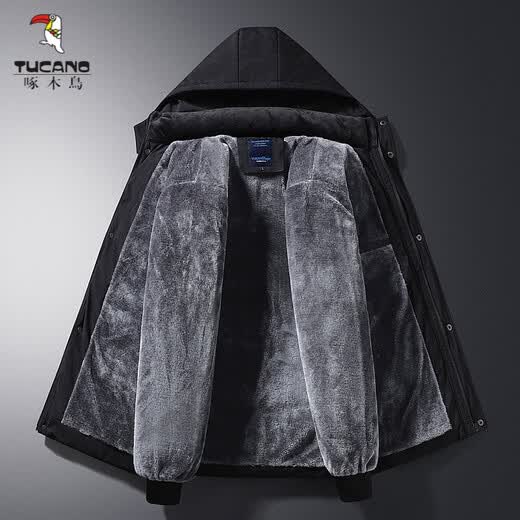 Woodpecker (TUCANO) middle-aged and elderly men's cotton-padded jackets, men's winter coats with velvet and thickening, autumn and winter grandpa's down-padded jackets, elderly cotton-padded jackets 888 sleeves with velvet - black M Recommended weight 85 - Jin Jin equals 0.5 kg