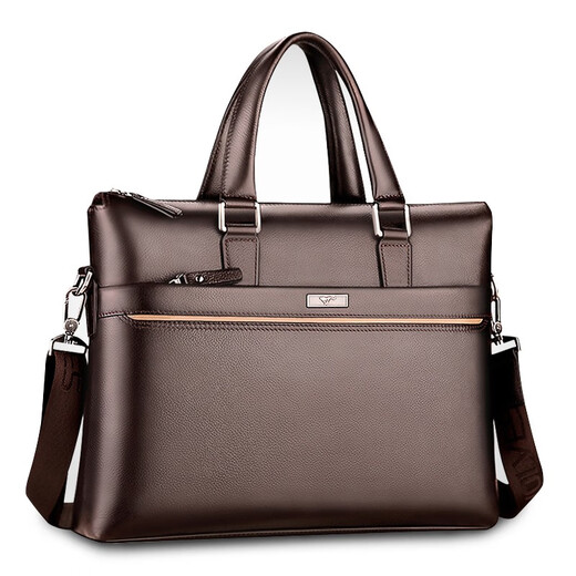 Septwolves Genuine Leather Business Handbag Crossbody Men's Bag Shoulder Bag Men's Cowhide Briefcase Leather Bag for Father's Day Gift Main Picture Litchi Pattern Genuine Leather Dark Brown Genuine Leather