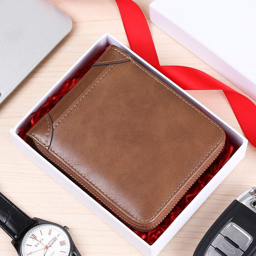Maiweini Herren Brieftasche Kurzes Reißverschluss Brieftasche Anti-Diebstahl-Bürsten integrierter Kartenbeutel vertikaler Multifunktions-Casual Wallet-ID-Beutel Hellbraun braun