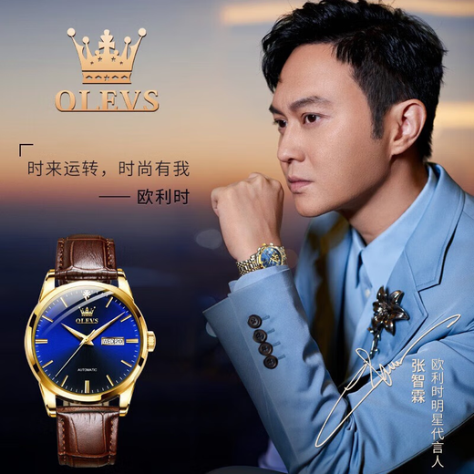 欧利时（OLEVS）2024新款手表女士自动机械小巧简约时尚腕表送老婆送女友七夕礼物 【明星代言】6629情侣款-蓝面