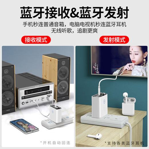 Jinsheng Bluetooth 5.3 Audio Receiver and Transmitter Old Speaker Amplifier Conversion Wireless Bluetooth U Disk Adapter Computer TV Wireless Bluetooth Speaker Headphone Converter Stereo White - Remote Control Version 7-in-1 Supports Bluetooth/Quick Charge/U Disk/TF Card