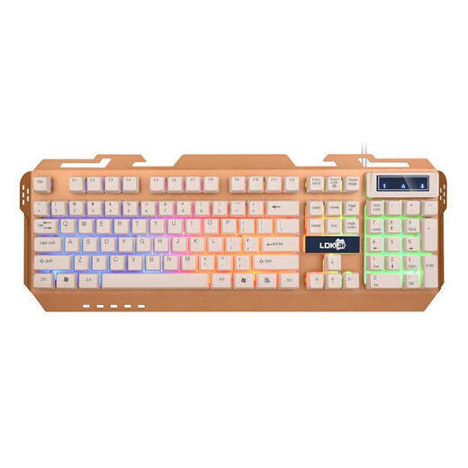 LDK.al RK300 Juego de teclado y mouse para cibercafé, sensación mecánica, panel de metal, teclado retroiluminado luminoso de tamaño completo de 104 teclas, teclado y mouse para computadora portátil, teclado luminoso genial + mouse agrietado + auriculares