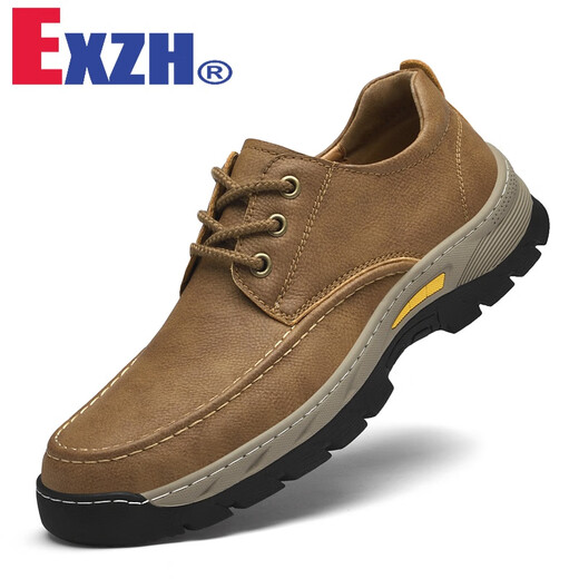 EXZH brand genuine leather outdoor sports hiking shoes men's casual leather shoes daddy's anti-slip cowhide thick sole waterproof tooling wide version 9715 black 39