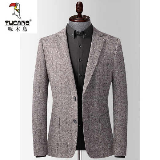 Woodpecker (TUCANO) woolen suit jacket men's casual single Western Korean version slim fit thick knitted stretch suit top single autumn and winter style gray wool thick section 175 L 120-135Jin Jin is equal to 0.5 kg