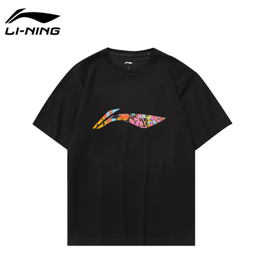 李宁（LI-NING） T恤短袖男女纯棉新款夏季情侣装黑半袖女生宽松上衣文化衫休闲T 693白色 S/165