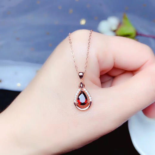 Fat Donglai's same style garnet 18K gold pendant natural ruby ​​single pendant necklace 925 plated garnet pendant rose gold (+ necklace)