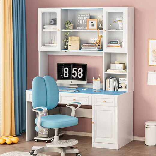 Fukai Shangnuo comes with free delivery desk bookshelf combination bookcase integrated computer desktop table solid wood home simple study table solid wood ecological board with bookcase warm white desktop length 100 width 58 height 188