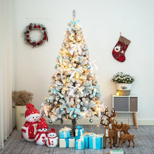 Tingmo snow Christmas tree decoration simulation tree home decoration tree hotel mall Christmas decoration Christmas scene decoration snowflake blue-1.2m Christmas tree set meal