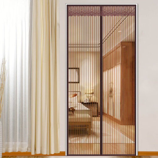 Diyin DIY Velcro Door Curtain Anti-mosquito Magnetic Soft Screen Door Summer Bedroom Home Encrypted Sand Window Sand Door Partition Screen Window Screen Brown Stripes 110*220cm Need to be customized