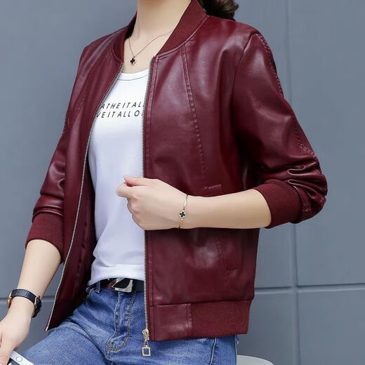 朵伶诗儿  短外套女PU皮夹克女春秋新款加绒皮衣韩版修身皮衣女短款 黑色【常规版】 2XL 120-130斤