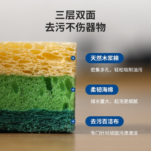 LYNN natural wood pulp cotton scouring pad 4 pieces double-sided double-effect dish towel degreasing sponge