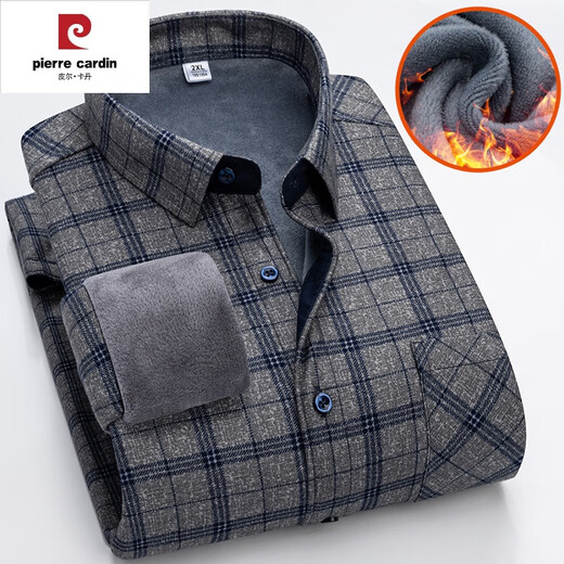 皮尔卡丹（pierre cardin）冬季加绒保暖衬衫男士格子衬衣长袖加厚男装秋冬季中老年爸爸装上 9902 2XL 135-155斤