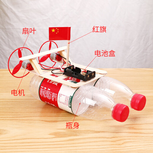 科技制作小发明科学实验手工DIY材料自制动力船变废为宝学生作品 遥控版游艇材料包+颜料