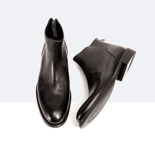 Botas de hombres de Chelsea Tykt Otoño e Botas de invierno Hombres [Top Cayer Cow Wide] Botas cortas de cuero caliente Botas Británicas Martin Men Negro 38