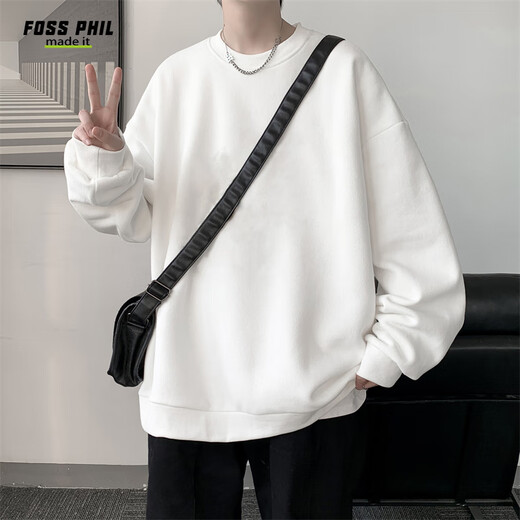 Foss Phil卫衣男士秋冬季长袖t恤圆领美式上衣服打底衫男装26WY03白色L