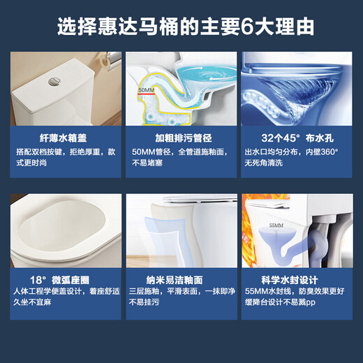 
HUIDA (HUIDA) bathroom jet siphon flush toilet urea formaldehyde fiber cover household water-saving ceramic toilet 6218 direct ship by manufacturer measuring pit distance 300MM pit distance (free installation in coverage area)