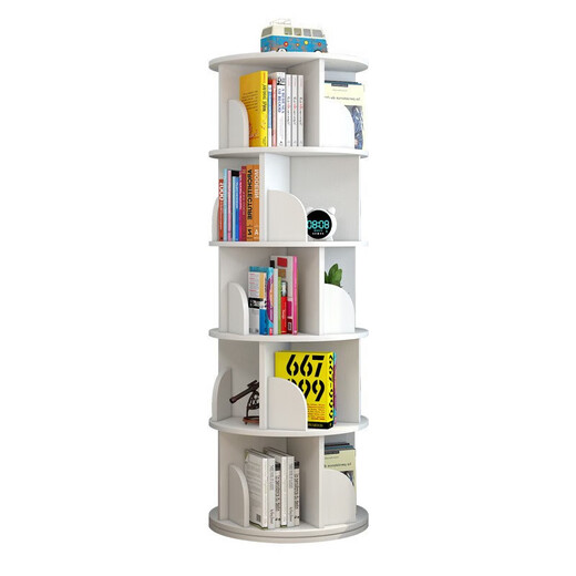 Yiga rotating bookshelf 360-degree bookshelf floor-standing student creative storage bookcase multi-layer storage rack white five layers