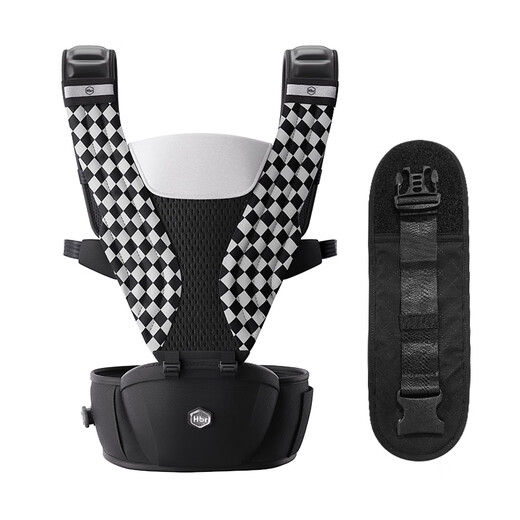 Hubeier Air suspended waist stool baby strap lightweight baby holding artifact pressure relief black and white grid + waist extension belt