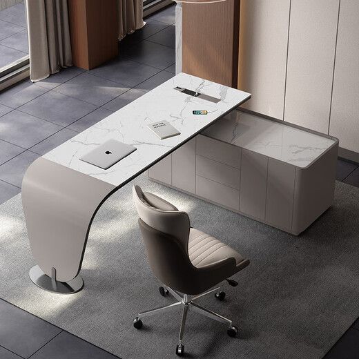 JIANGJIXUAN Italian light luxury corner slate desk modern simple desk high-end home study computer desk writing desk short cabinet 1.4 meters desk total length 1.8 meters