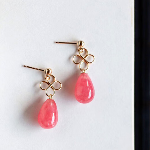 SIZAN original rhodolite earrings for women, red gemstone earrings, high-end fashion, short, drop-shaped pair, simple
