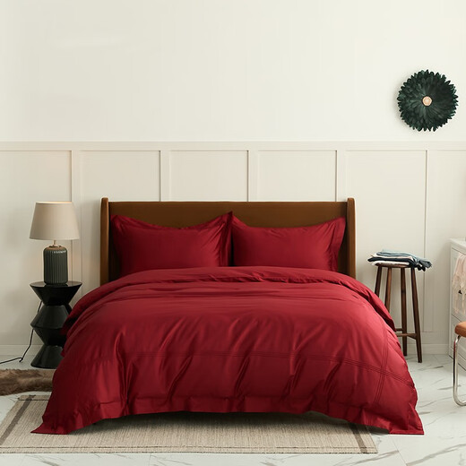 Lateinische Lady Nordic Light Luxury Style 100 Langer Samt Baumwolle Hochzeit Vierköpfiger Set All-Cotton Red Pure Cotton Hochzeitset Bettwäsche hellroter vierteiliger Set 1,8m Bettblatt Stil-Quilt Cover 200*230 cm