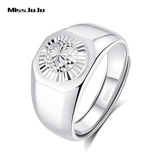 Miss JuJu PT950 platinum ring for men, fashionable platinum wide face men's ring, diamond-shaped imitation diamond turned flower ring, weight 13.62g