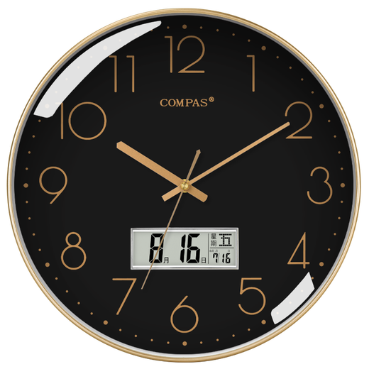 Compas Wall Clock Radio Clock 2025 Гостиная часы Стильные простые календарные офисные экзамены школы автоматическое время черно -белое 14 -дюймовое 6219 Радиозам (диаметр 35 см)