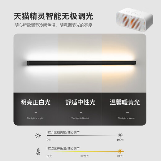 大观园（DGY） 极简壁灯智能家居氛围灯led长条客厅沙发灯背景墙灯广东中山灯具 9716-三色变光60cm-8W