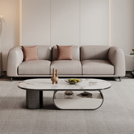 Bannimei's new high-end exquisite small coffee table light luxury Italian oval modern slate Kung Fu table living room furniture titanium gray 1.3 meters coffee table fully furnished