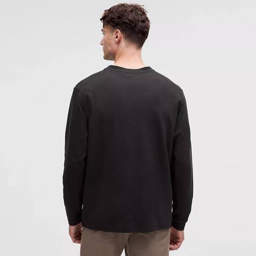 Lululemon Textured Henley Men's Henley Shirt Cotton Blend Soft Breathable Long Sleeve Pullover Black/Black XS