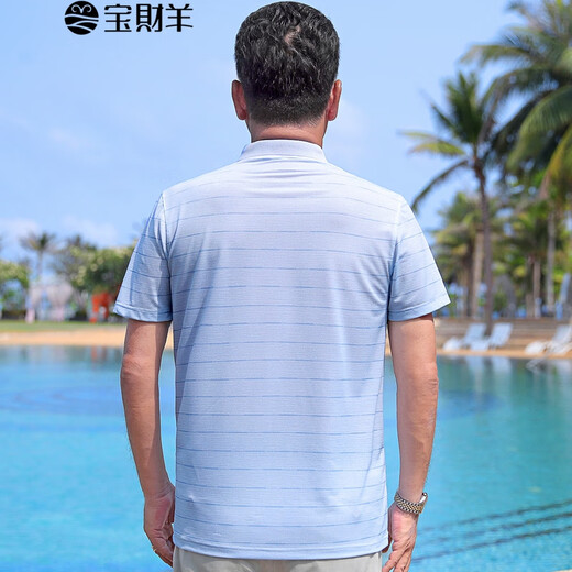 Baocai oveja papá verano camiseta de manga corta hombres de mediana edad y anciana seda de seda de polvo suelto camisa rayada de polvo ropa de día de padre regalo
