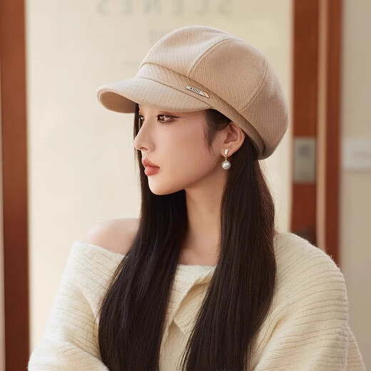 Shenggeer Hat Women's Spring and Autumn Korean Style Fashion Versatile Octagonal Beret Showing Face Small Retro Painter Hat British Peaked Cap Brown