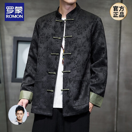 罗蒙（ROMON）新中式唐装男中国风秋冬季长袖夹克复古盘扣汉服宽松大码男士外套 Y757黄色 3XL 165-180斤