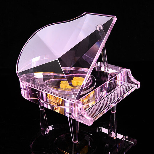 Tilomei Music Box Transparent Crystal Mini Piano Model Music Box Simple Ornament Children's Boy and Female Students' Birthday Gift Medium Clockwork White Piano
