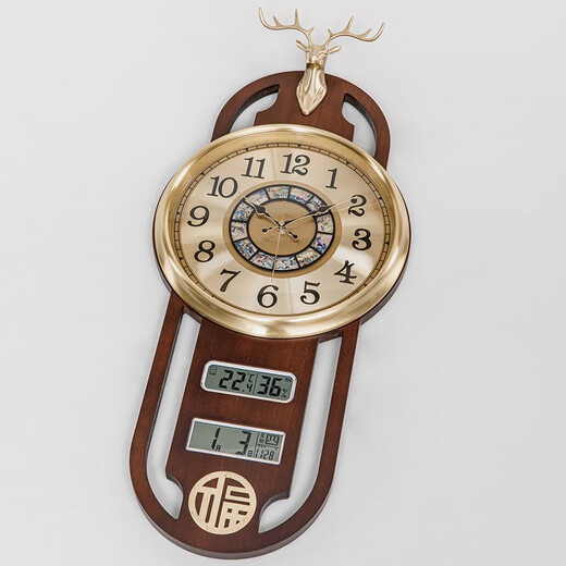Zhizhen New Chinese style living room perpetual calendar wall clock creative atmospheric Chinese style wall clock household decorative wooden clock 6172-imitation copper model-brand movement